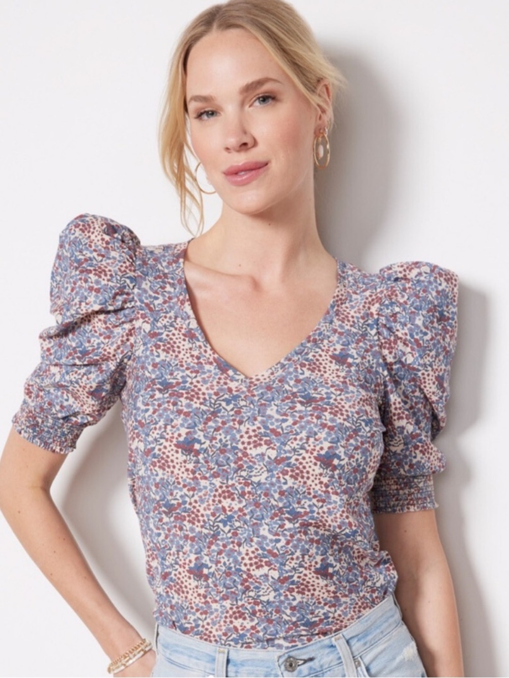 Nation LTD Celine Cherry Blossom Puff Sleeve Tee Floral Top